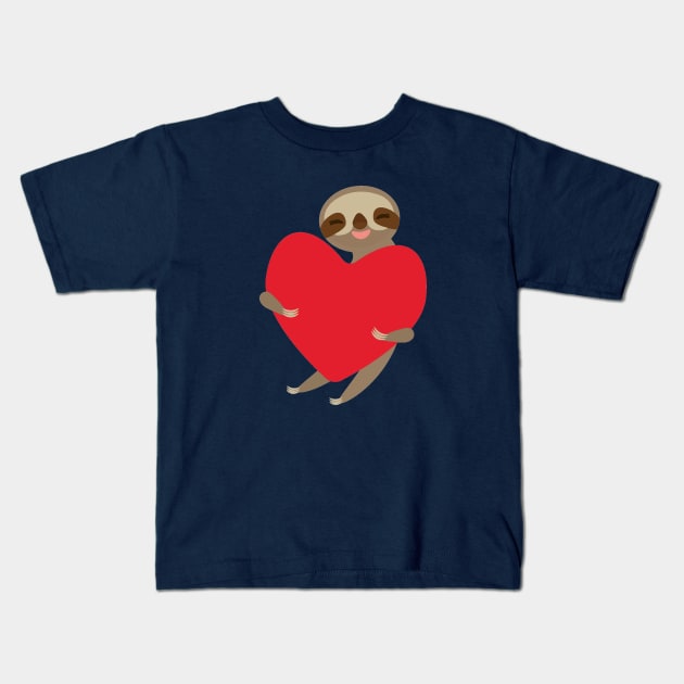 Cute sloth with red heart Kids T-Shirt by EkaterinaP